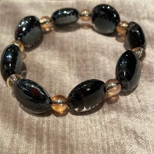 Black Glass Bracelet Stretchy Murano Style Venetian New